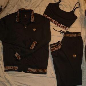 Black and Gold Track Suit Set with Matching Crop Top